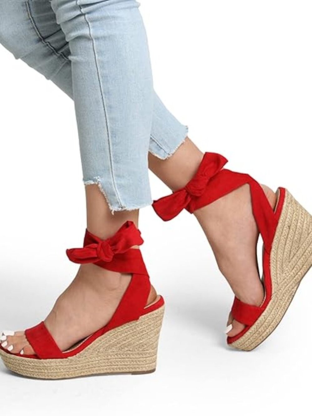 Womens Open Toe Espadrilles Wedges Tie Lace Up Cute Ankle Strap Platform Sandals